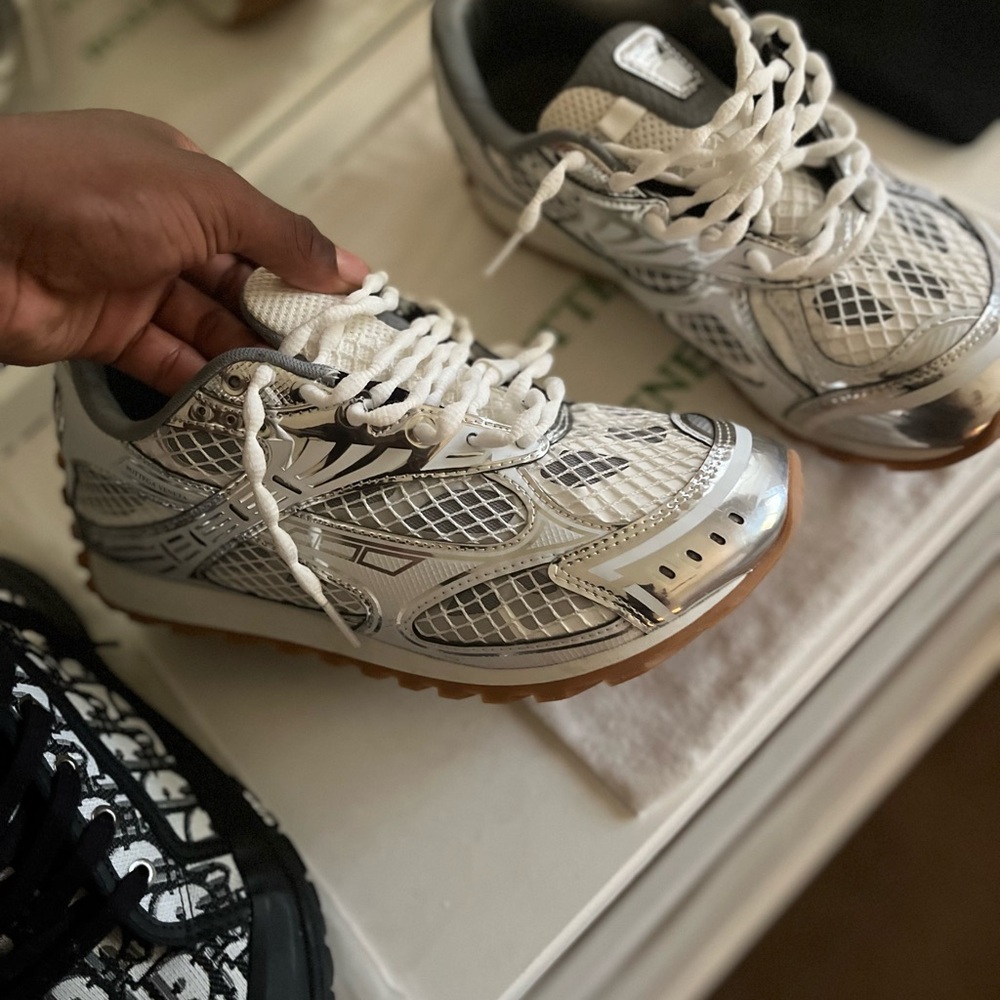 Bottega Veneta White and Silver Sneakers